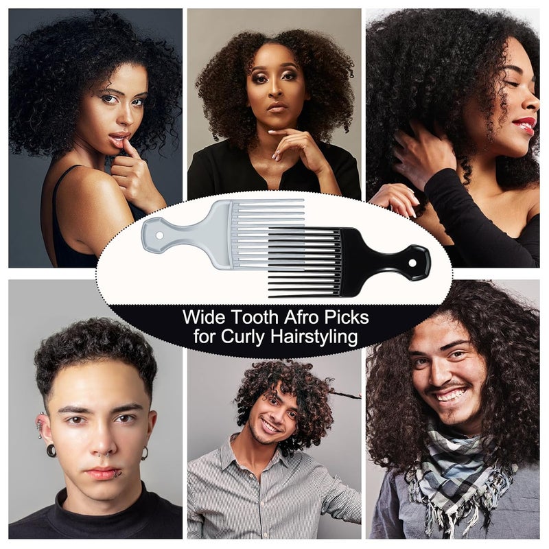 SIMPOR 2 Pcs Hair Pick Comb Wide Tooth Lift for Hair Styling Detangling Plastic Afro Pick for Women Men (Silver, Black) - Image 3